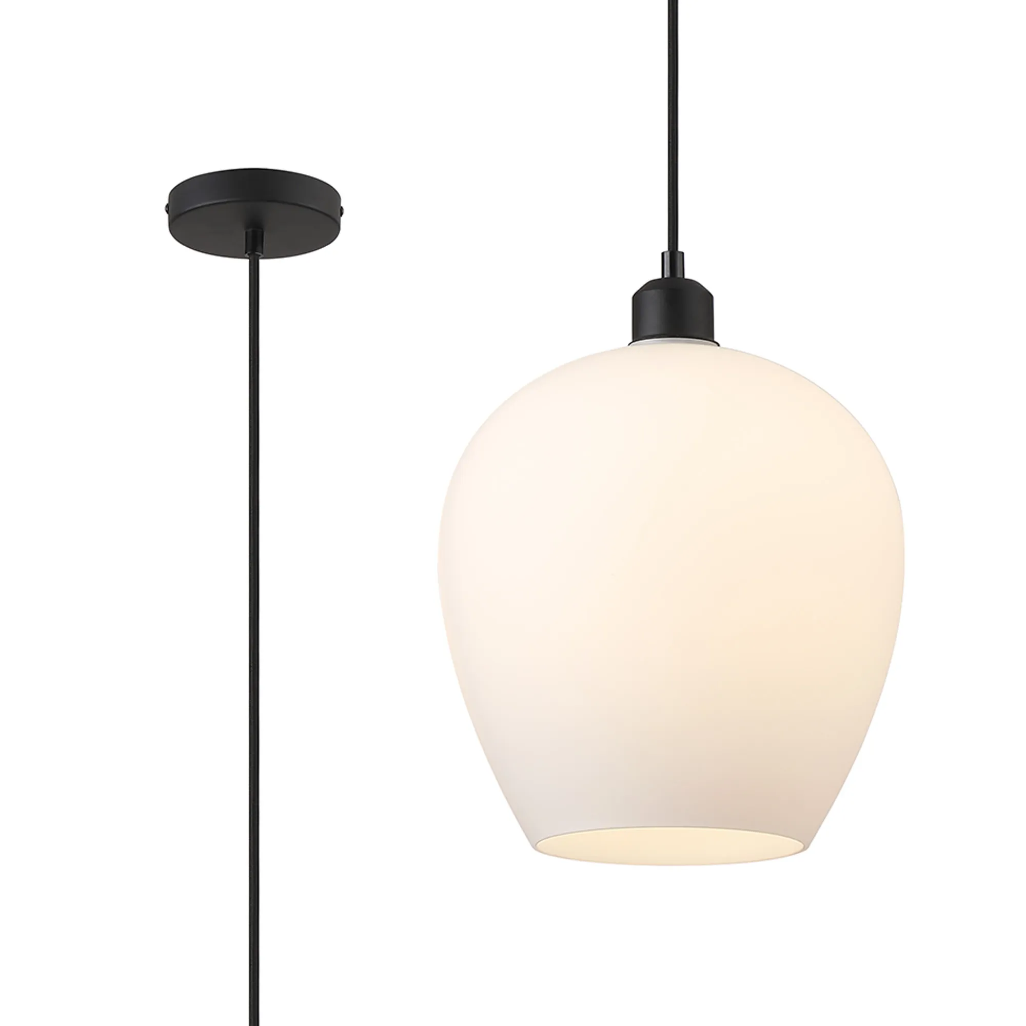 DK1116  Cawdor Single Pendant; 1 Light E27; Matt Black/Opal Wine Glass